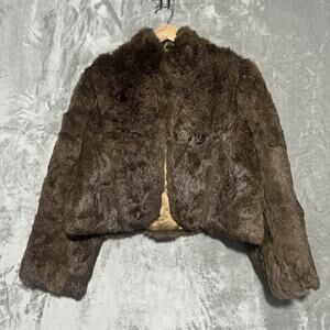 Vintage Rabbit Fur Coat Womens size Large Dark Chocolate Brown Old Money Luxury